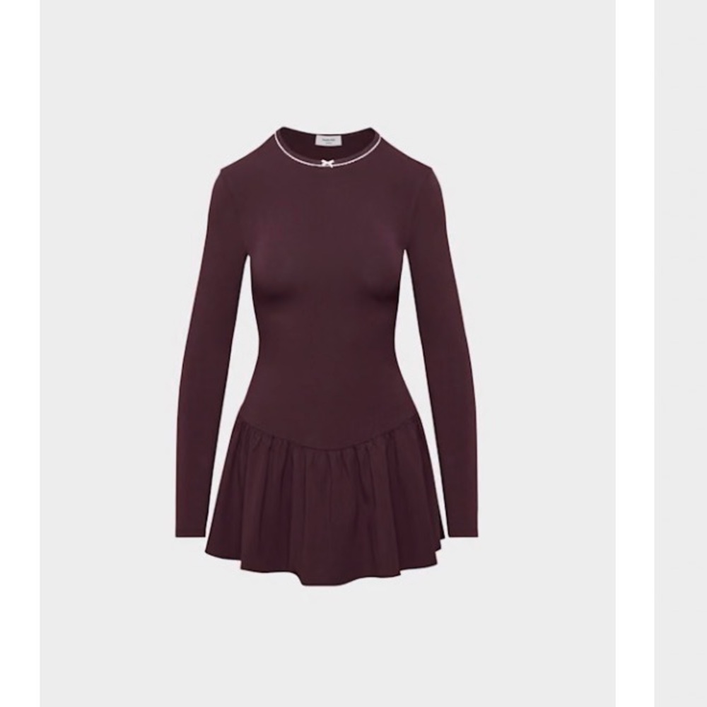 Long Sleeve Peplum Dress in Deep Burgundy